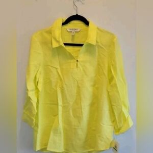 Ellen Tracy Linen Lemon Long Sleeve Shirt, size 12